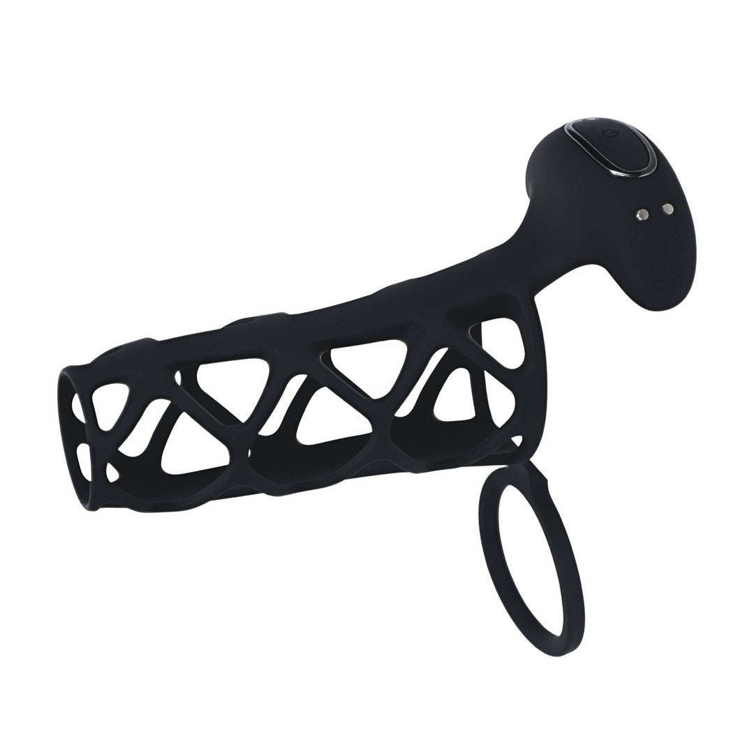 MANGA PARA O PÉNIS EM SILICONE COM VIBRAÇÃO E ANEL PARA TESTÍCULOS PRETO LEVELZ