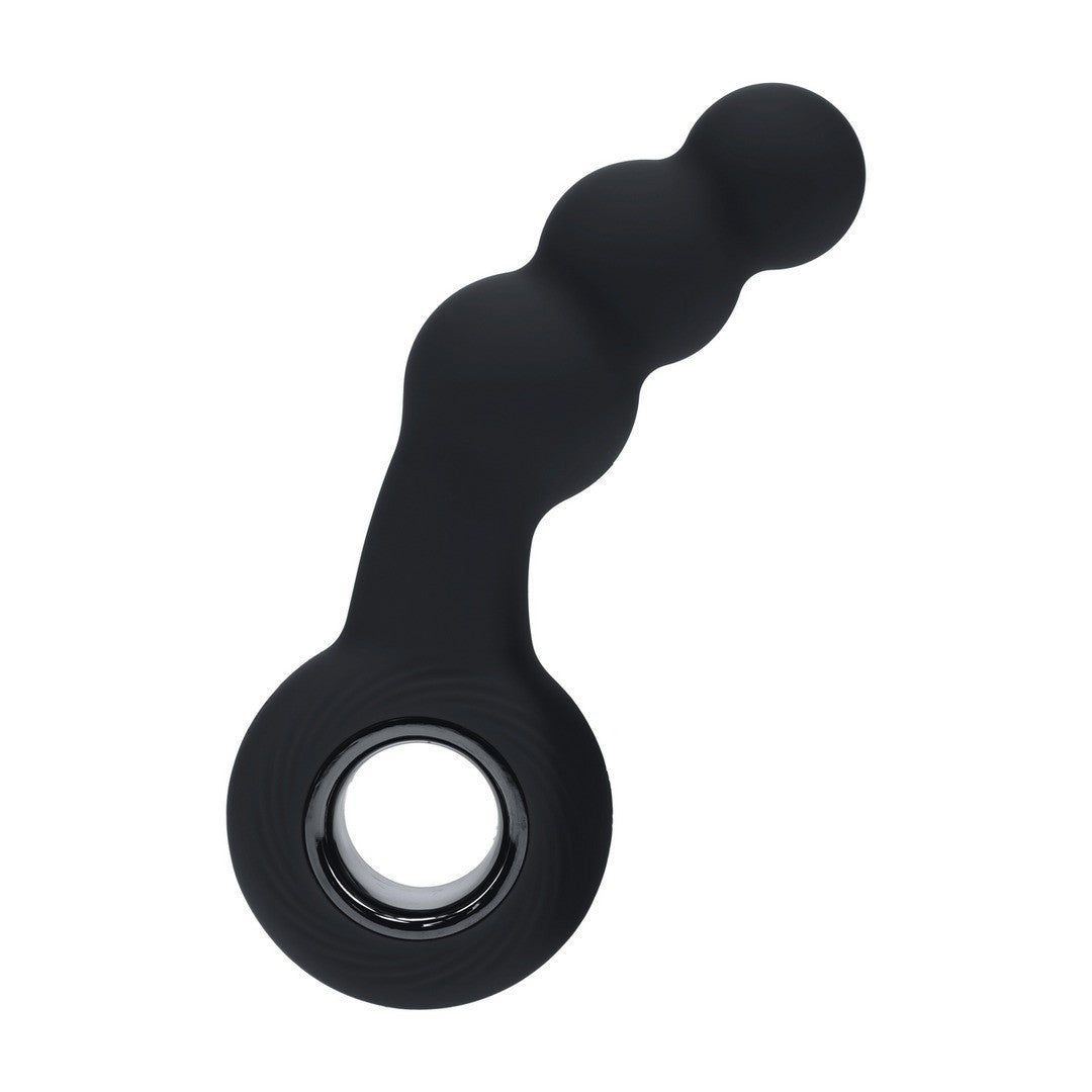 ESTIMULADOR DE PRÓSTATA EM SILICONE VIBRATÓRIO COM PÉROLAS E ALÇA PRETO LEVELZ
