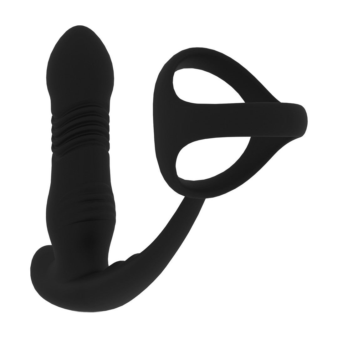ESTIMULADOR DE PRÓSTATA E ANEL PARA O PÉNIS TRI O EM SILICONE COM VIBRAÇÃO E IMPULSO PRETO LEVELZ
