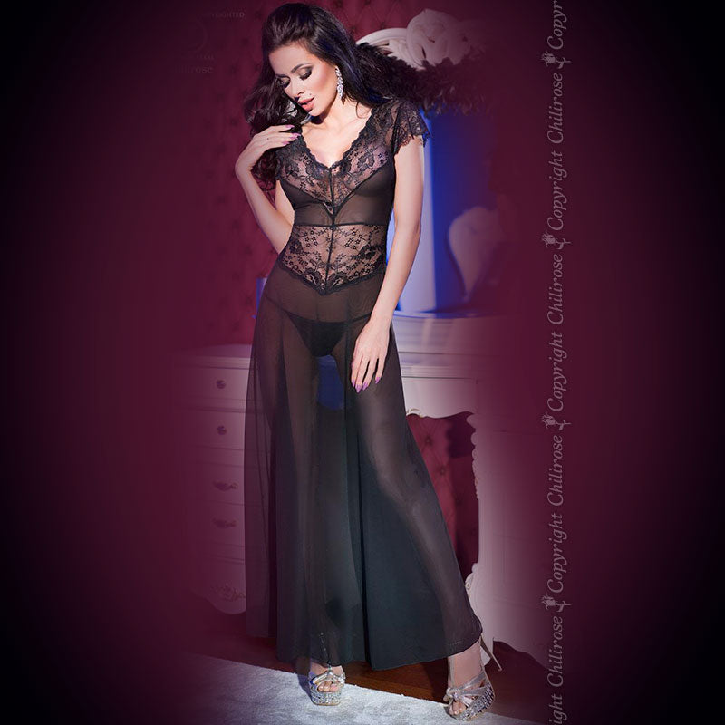 CAMISA DE NOITE E TANGA CR-4167 PRETO38 M