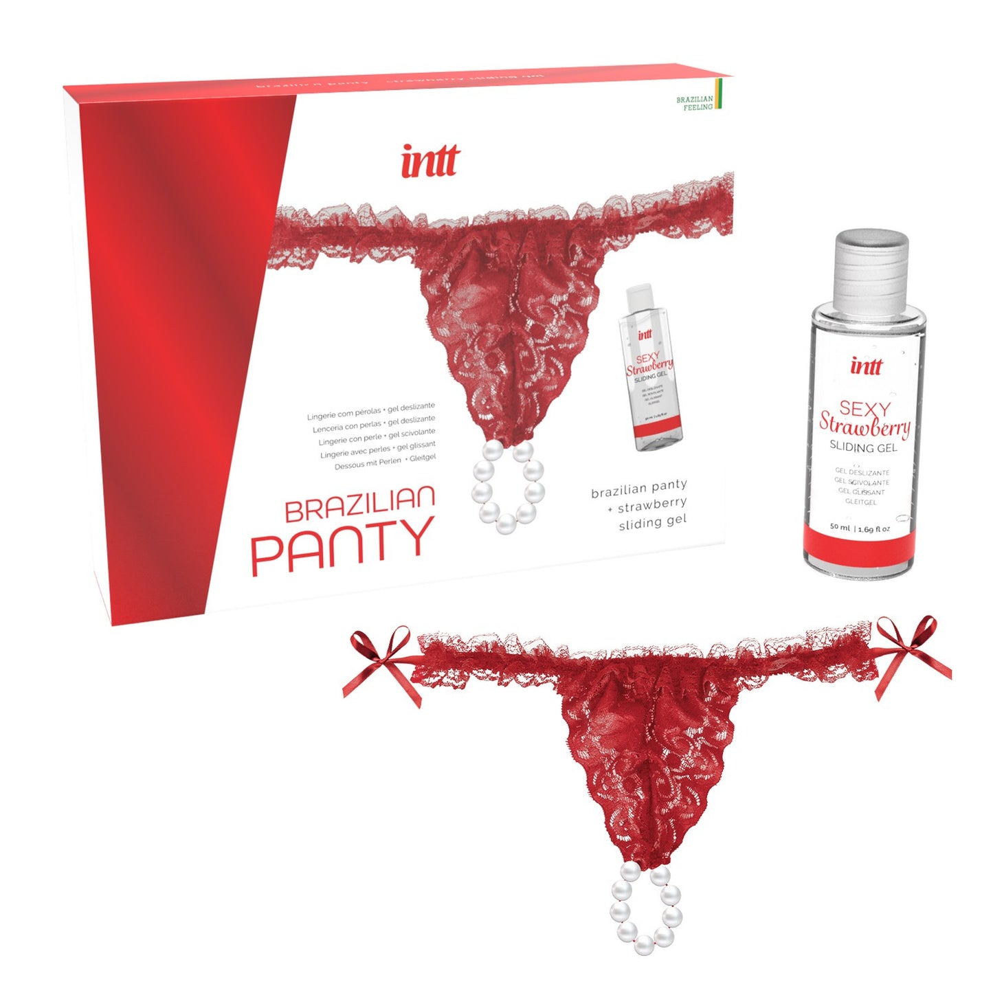 CUECAS BRASILEIRAS VERMELHAS COM PÉROLAS E GEL LUBRIFICANTE 50ML INTTT. ÚNICO