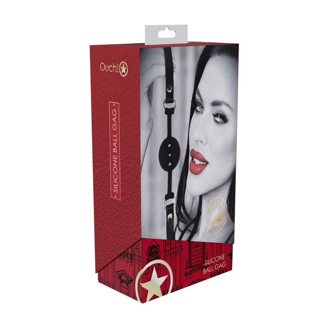 MORDAÇA DE SILICONE RESPIRÁVEL MILAN COLLECTION PRETO/VERMELHO OUCH!