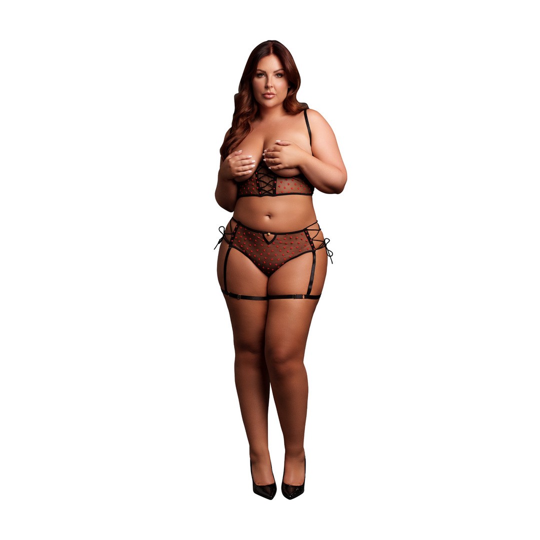 CONJUNTO DE 2 PEÇAS COM SUTIÃ SEM COPAS PRETO TAMANHO QUEEN LE DÉSIR42 XL