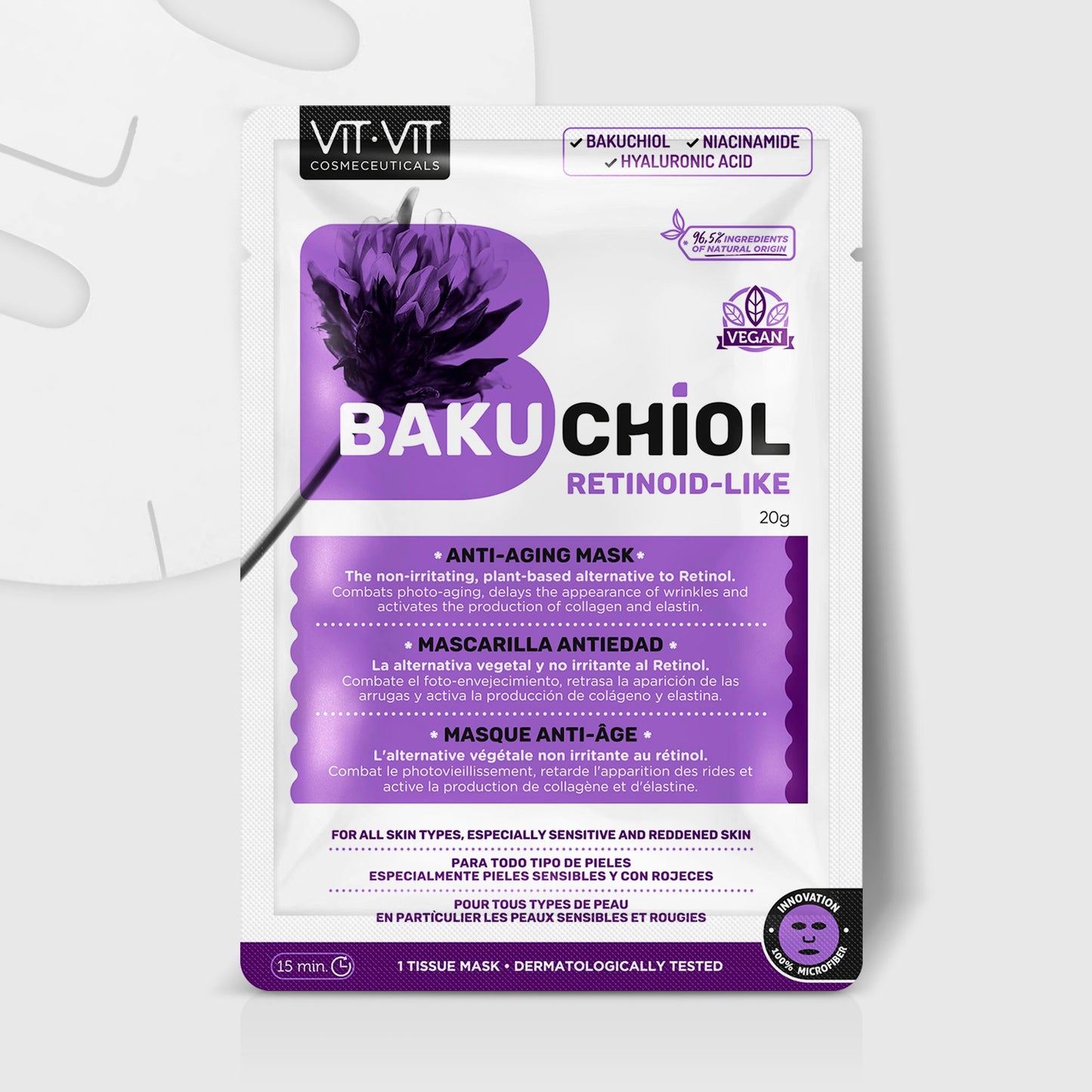 MÁSCARA DE TECIDO FACIAL ANTI-IDADE BAKUCHIOL VIT VIT COSMETICS 20GR