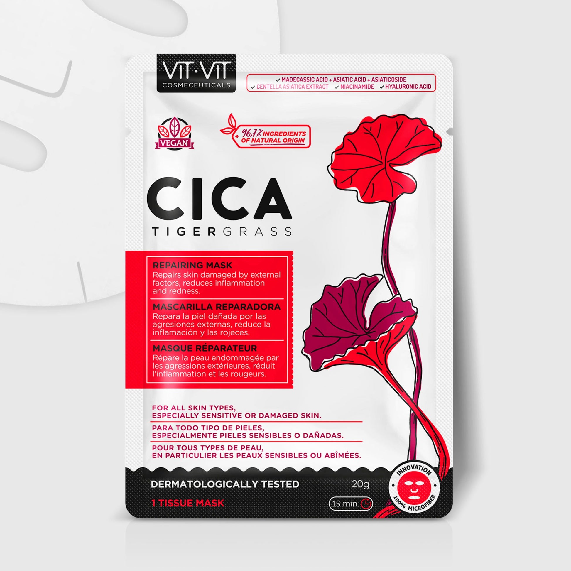 MÁSCARA DE TECIDO FACIAL CICA TIGERGRASS VIT VIT COSMETICS 20GR