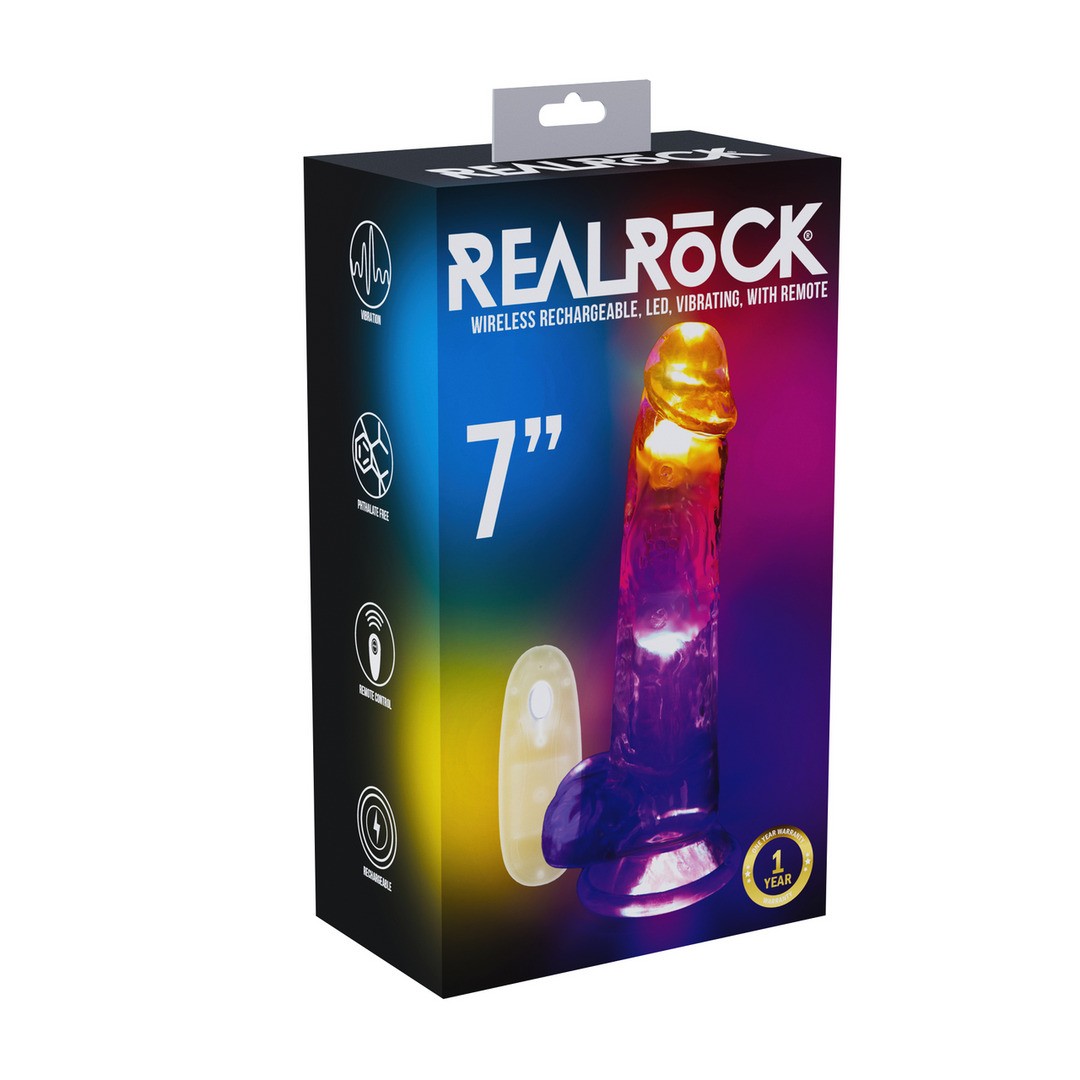 VIBRADOR COM LED E COMANDO LED VIBRATING STRAIGHT COCK WITH BALLS 7 /18 CM REALROCK