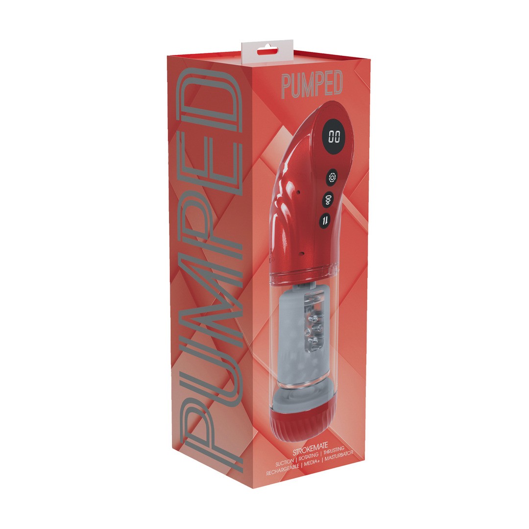MASTURBADOR VIBRATÓRIO COM SUCÇÃO E IMPULSO STROKEMATE METALLIC RED PUMPED