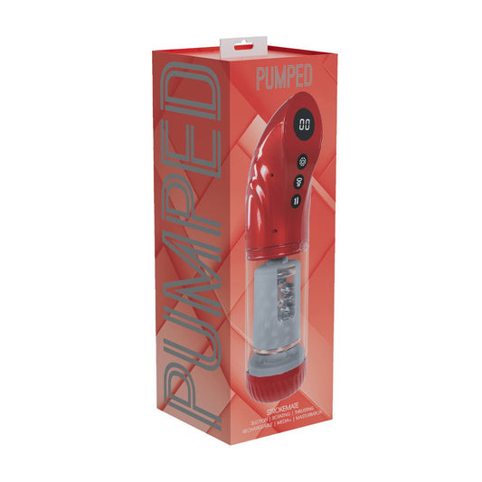 MASTURBADOR VIBRATÓRIO COM SUCÇÃO E IMPULSO STROKEMATE METALLIC RED PUMPED