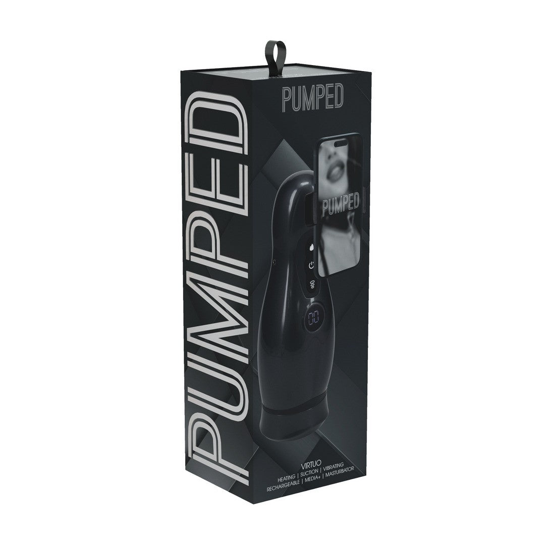 MASTURBADOR VIBRATÓRIO COM SUCÇÃO E SUPORTE DE TELEFONE VIRTUO GUN METAL PUMPED