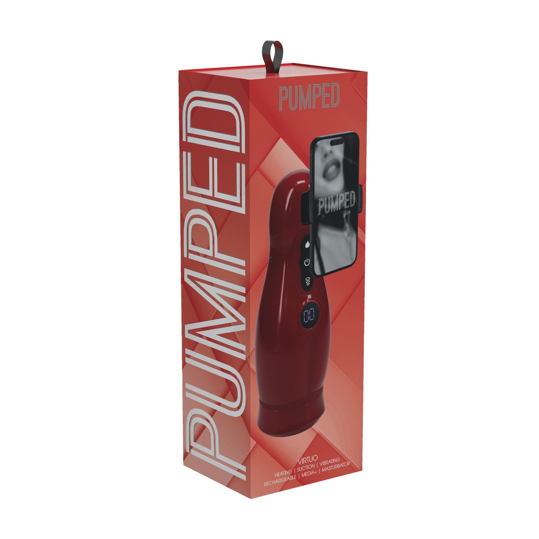 MASTURBADOR VIBRATÓRIO COM SUCÇÃO E SUPORTE DE TELEFONE VIRTUO METALLIC RED PUMPED
