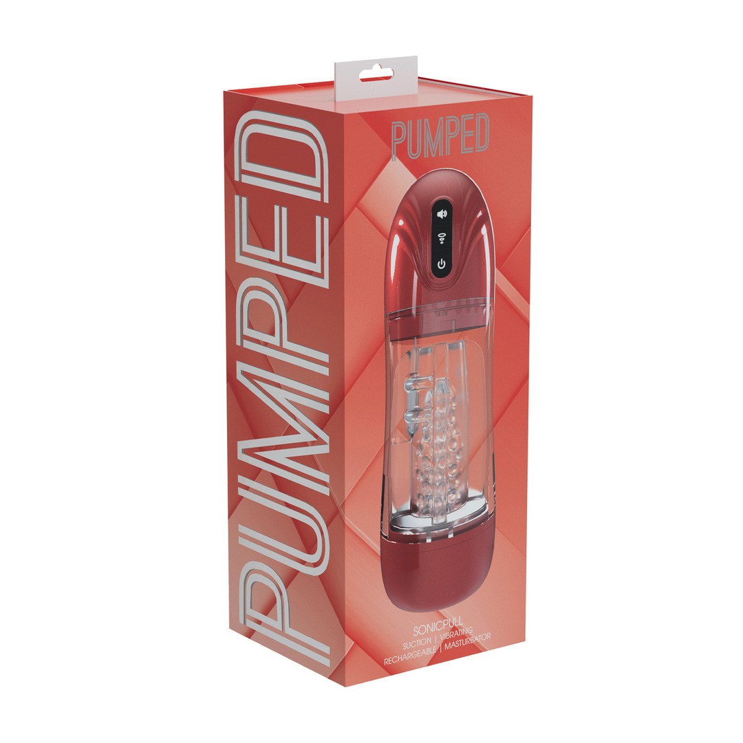 BOMBA DE MASTURBAÇÃO COM SUCÇÃO E VIBRAÇÃO SONICPULL MULTIMEDIA ENHANCED METALLIC RED PUMPED