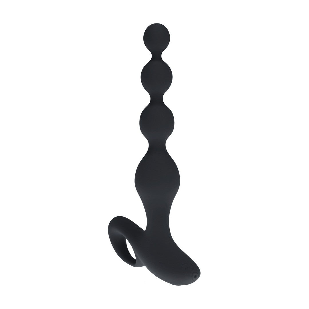 PLUG ANAL VIBRATÓRIO DE SILICONE COM PÉROLAS E COMANDO REMOTO PRETO LEVELZ