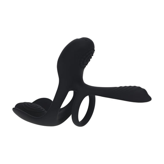 ANEL PARA O PÉNIS EM SILICONE COM VIBRAÇÃO E TRIPLO MOTOR PRETO LEVELZ