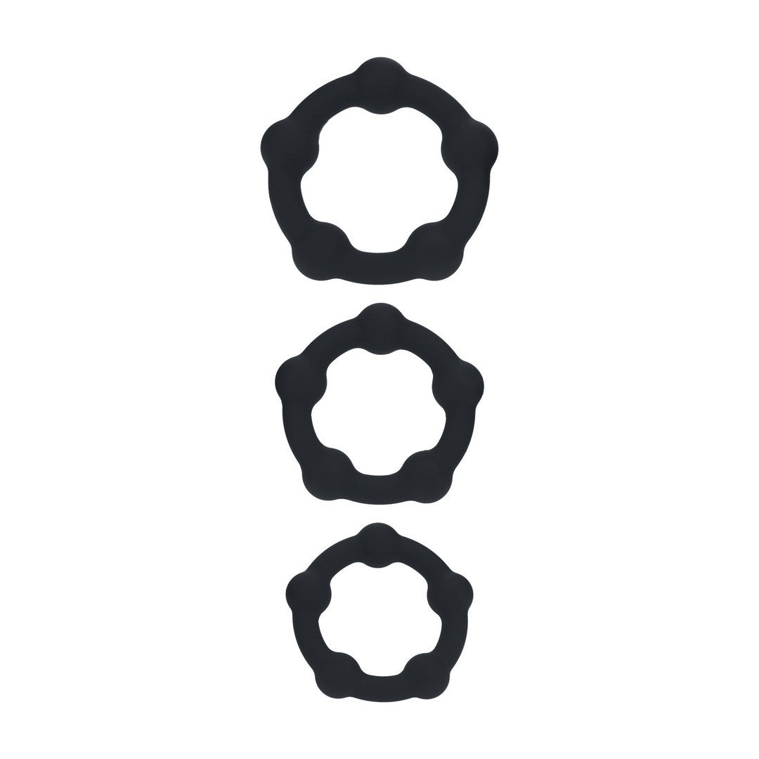 CONJUNTO DE 3 ANÉIS PARA O PÉNIS EM SILICONE COM PÉROLAS S/M/L PRETO LEVELZ