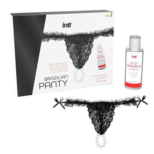 CUECAS BRASILEIRAS PRETAS COM PÉROLAS E GEL LUBRIFICANTE 50ML INTTT. ÚNICO