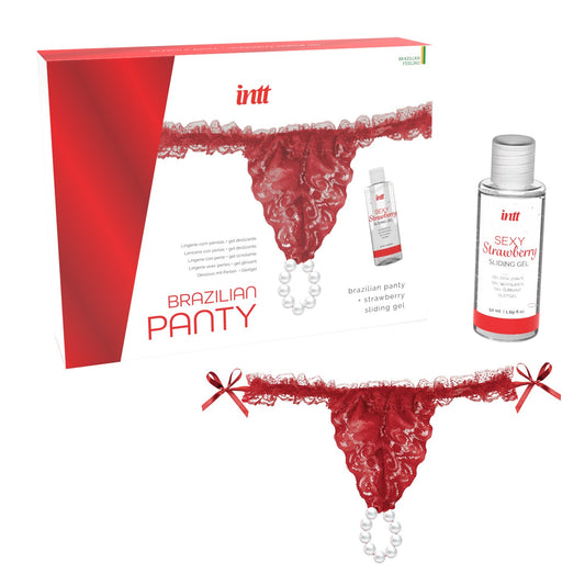 CUECAS BRASILEIRAS VERMELHAS COM PÉROLAS E GEL LUBRIFICANTE 50ML INTTT. ÚNICO